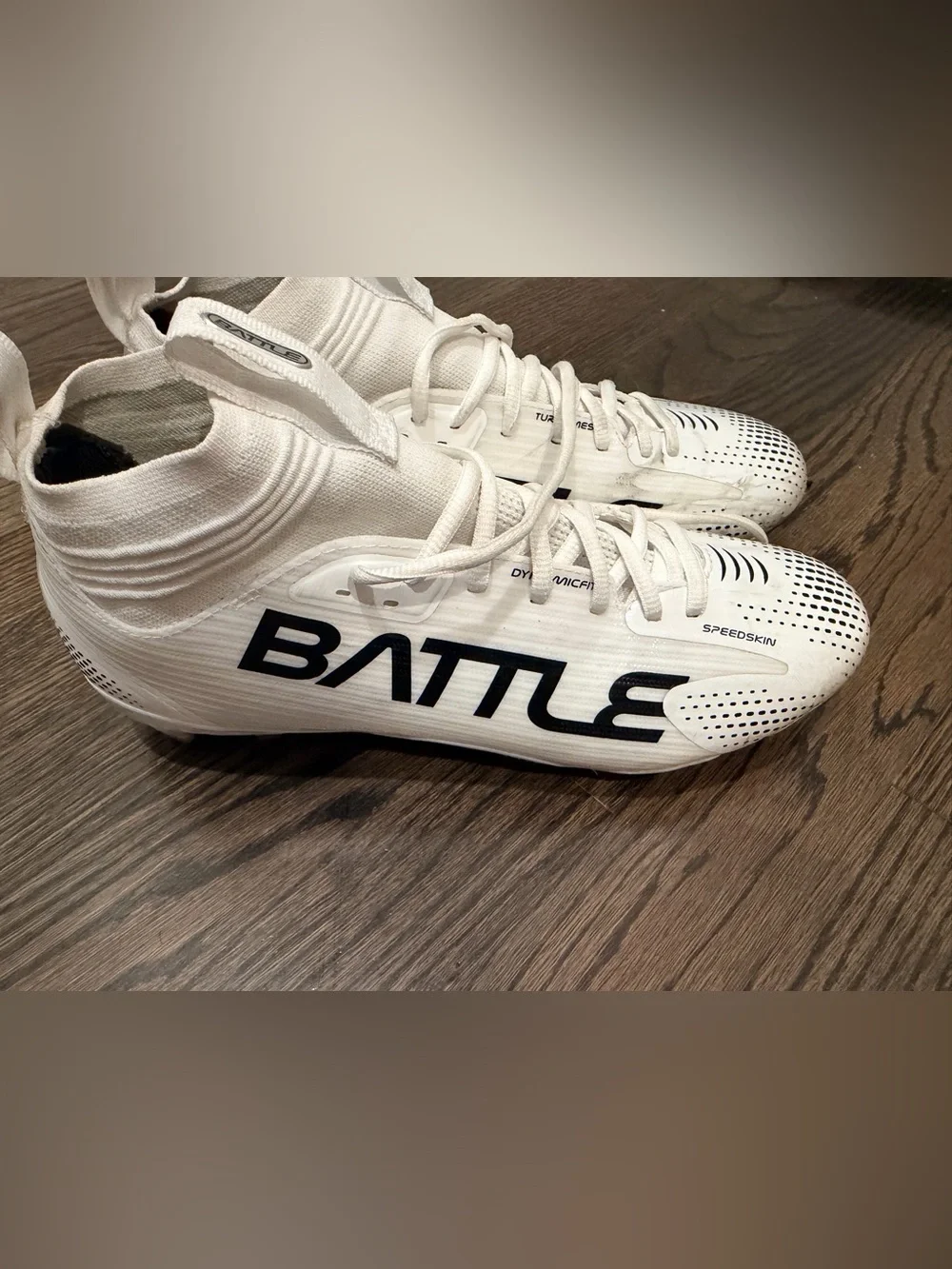 Battle Men's White Athletic Cleats with Sock Collar